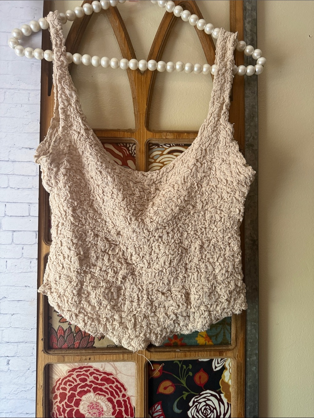 Free People Cream Textured Scrunch Tank